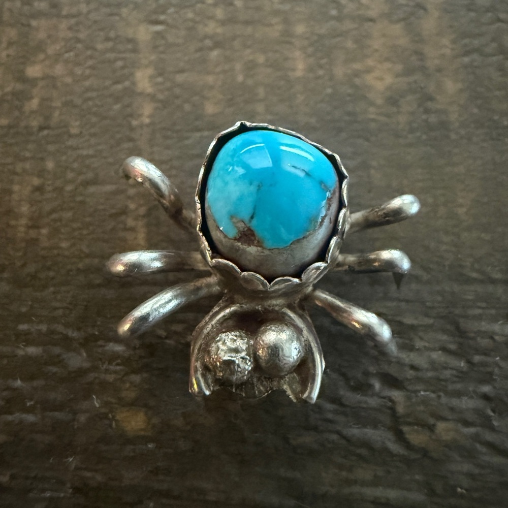 Vintage Native Navajo Sterling Silver Turquoise Spider Bug Brooch Pin